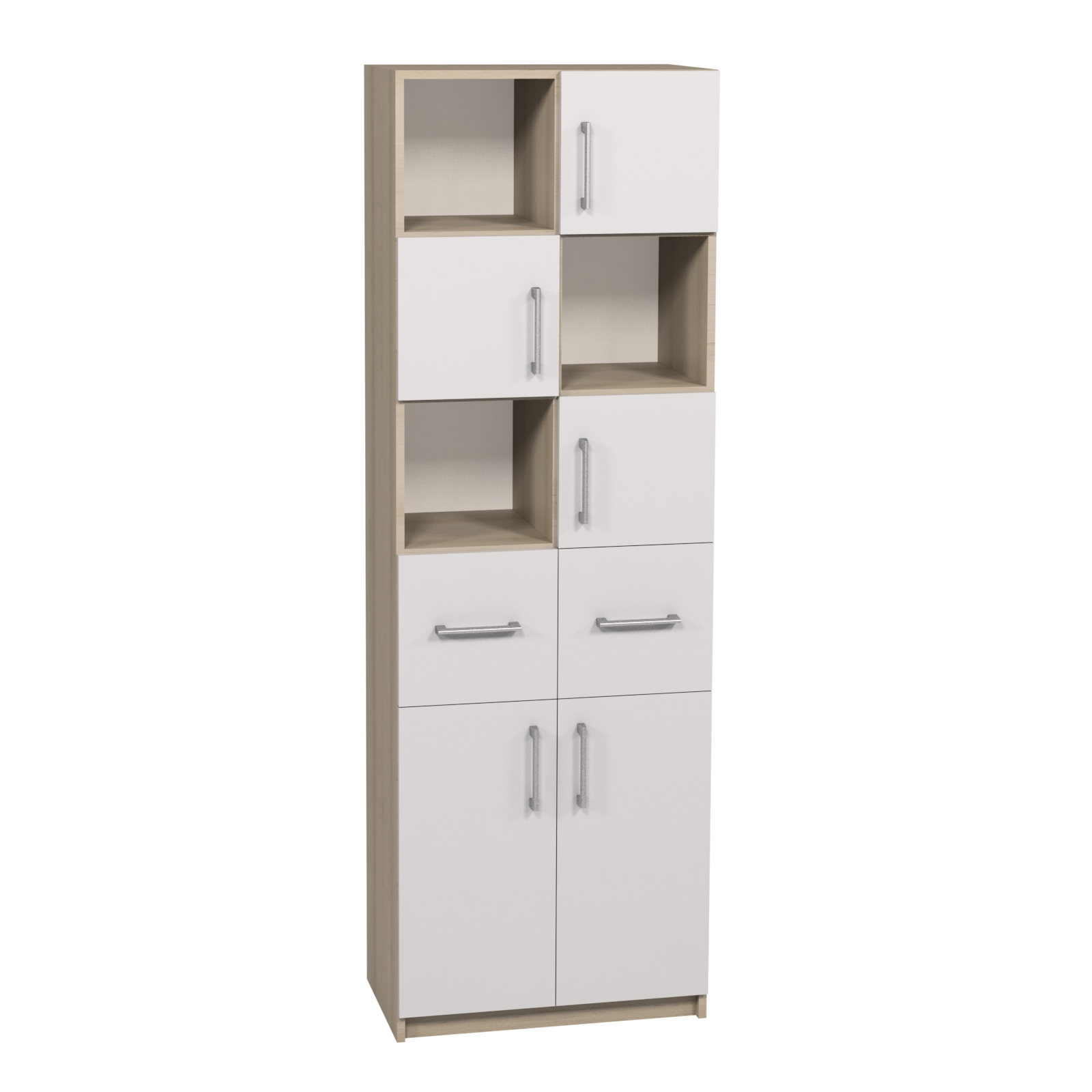 Напівзакрита комбінована шафа, 5-ти дверна, з полицями та шухлядами, для розміщення в приміщеннях та закладах, АЛМАНТ, 702х405х2115 мм.